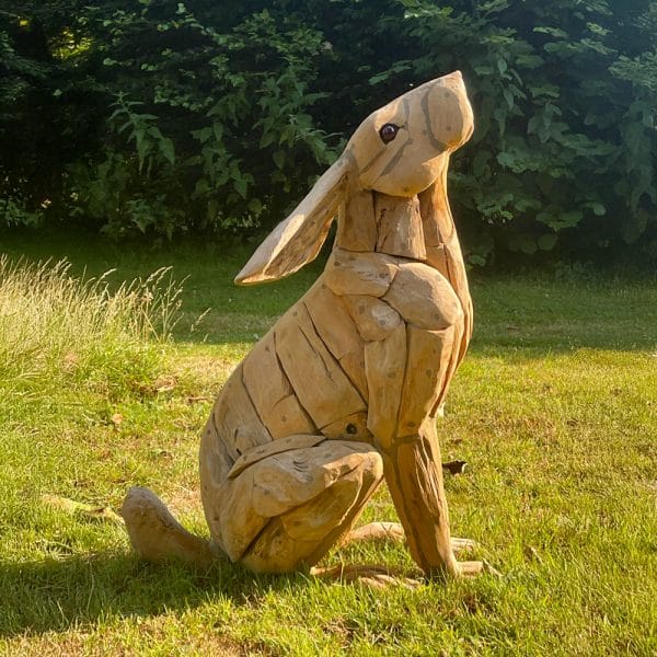Wooden Moon Gazing Hare sculpture for garden or home by Art by Nature