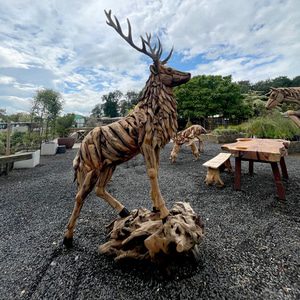 Standing Stag on Wooden Plinth Sculpture