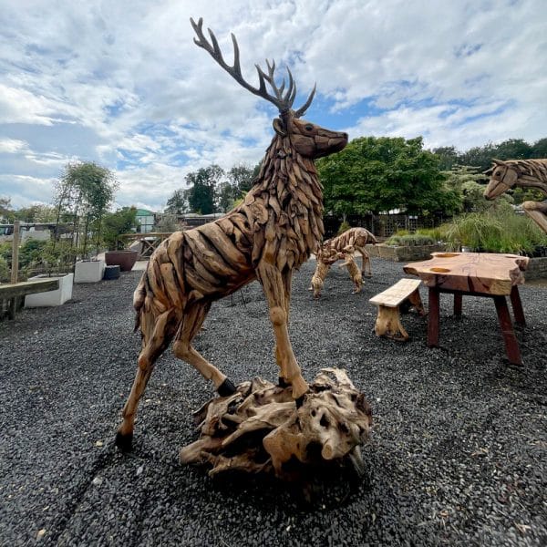 Standing Stag on Wooden Plinth Sculpture