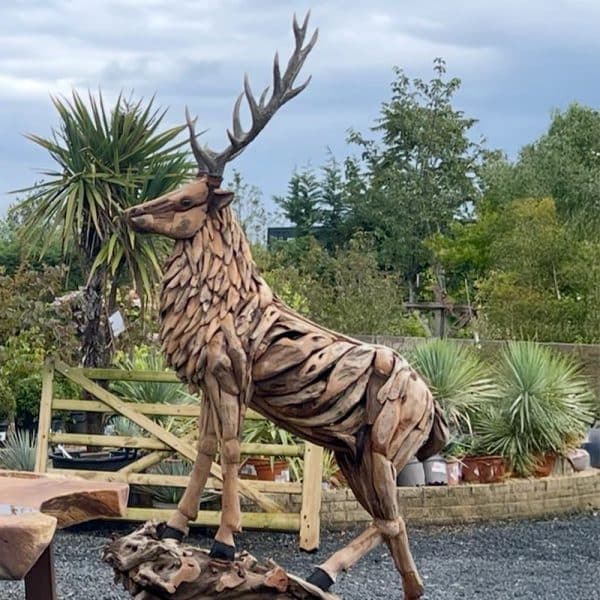 Standing Stag on Wooden Plinth Sculpture - Image 2