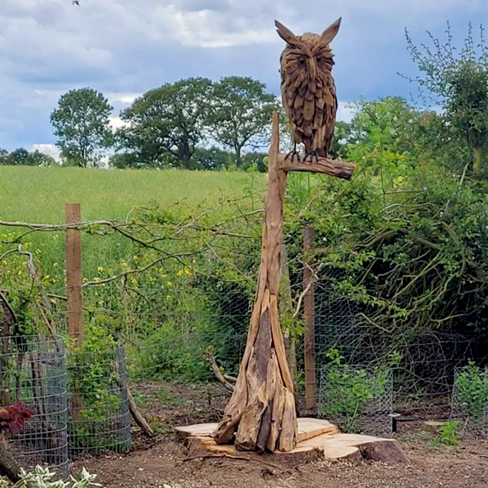 Large Owl on Branch Sculpture